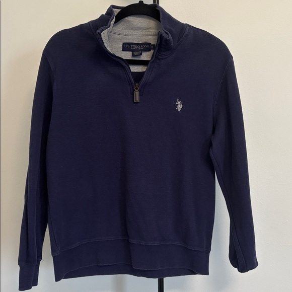 U.S. Polo Assn. Men's Dark Blue 1/4 Zip Mock Neck Flatback Pullover Sweater - Picture 2 of 13